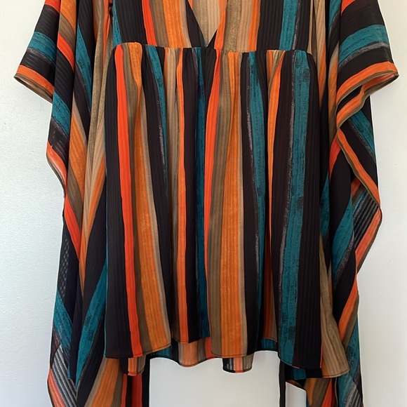 L'Atiste | Multicolor Stripe Plunge V-Neck Flutter Bell Sleeve Mini Dress Small - Picture 6 of 11